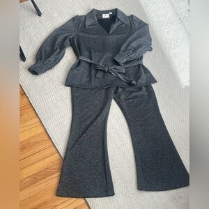 NWT Joanie Sparkly Metallic Balloon Sleeve Top & Flare Pants Set Size 16